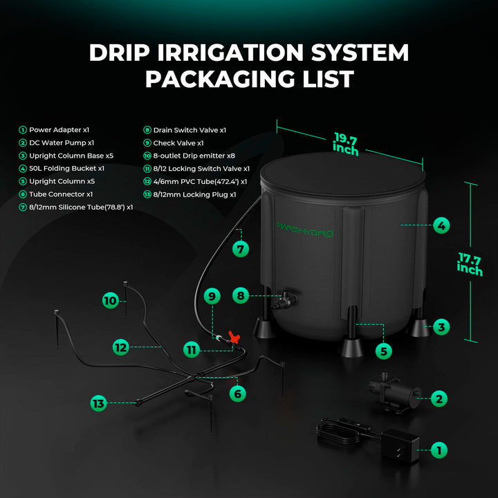 MARS HYDRO Automatische Bewässerung Bewässerungssystem indoor mit Faltbarem 50L-Eimer, Verbesserter