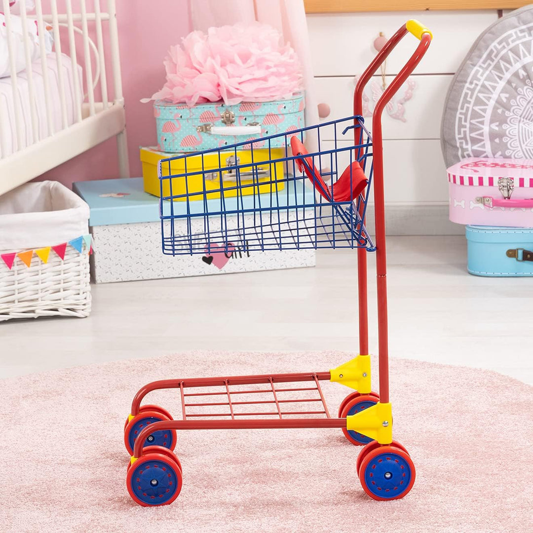 Bayer Design 75002AA Spielzeug Einkaufswagen, integriertem Puppensitz, Kaufladenzubehör, bunt/Inhalt