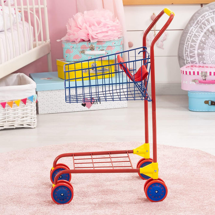 Bayer Design 75002AA Spielzeug Einkaufswagen, integriertem Puppensitz, Kaufladenzubehör, bunt/Inhalt