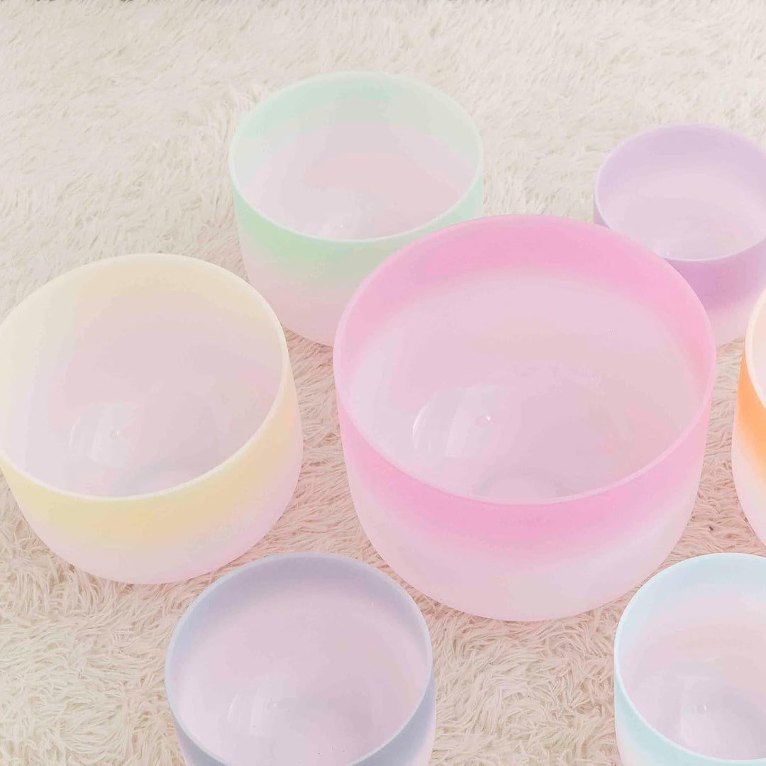 Hye-eun Kristall Klangschale Set, 7-pcs 6zoll-12zoll Regenbogen-Gradient 432Hz Klangschalen Quarzkri