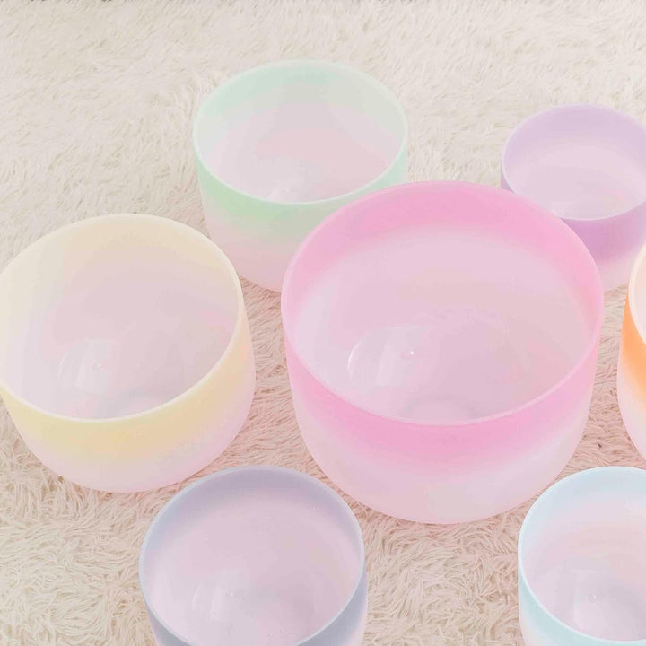 Hye-eun Kristall Klangschale Set, 7-pcs 6zoll-12zoll Regenbogen-Gradient 432Hz Klangschalen Quarzkri