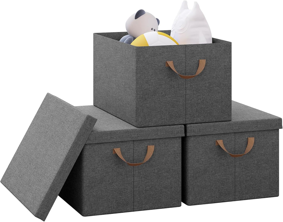 WOLTU Aufbewahrungsbox mit Deckel, 3er Set, Aufbewahrungskorb, Stoffbox, Organizer Box, Ordnungsbox,