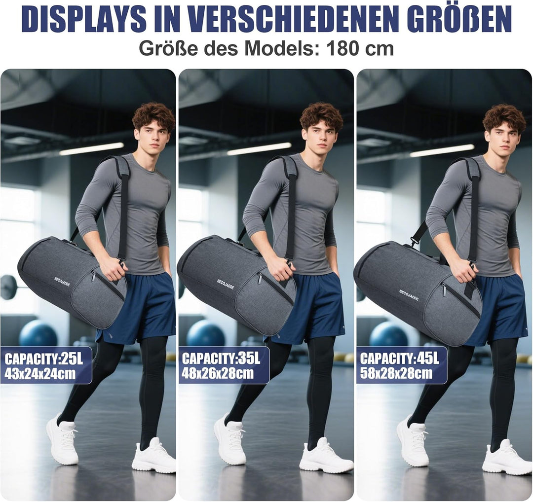BECOJADDE Sporttaschen für Damen und Herren, 25L Reisetasche Duffel Bag Übernachtungstasche mit Schu