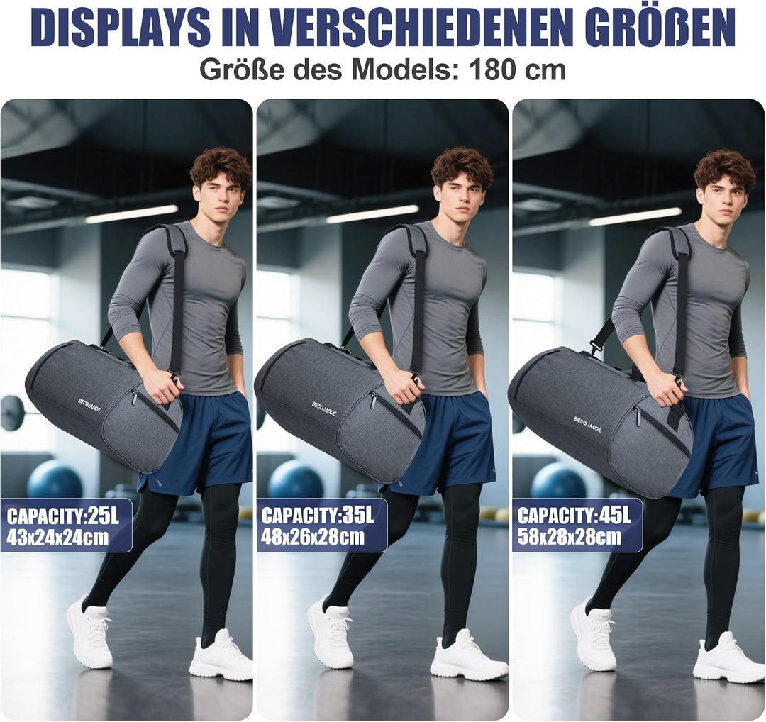 BECOJADDE Sporttaschen für Damen und Herren, 25L Reisetasche Duffel Bag Übernachtungstasche mit Schu