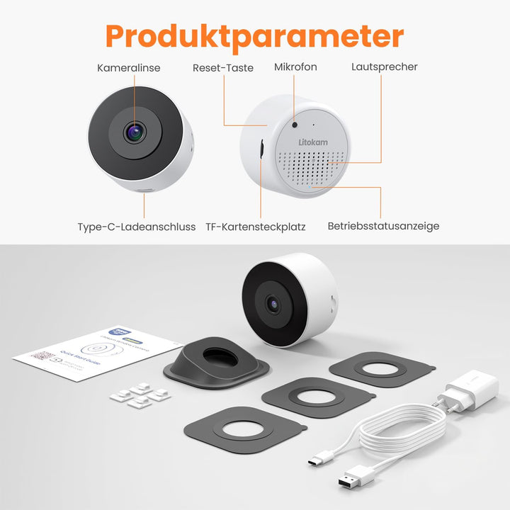 litokam Fensterkamera 2,4 GHz & 5 GHz Dual-Band mit Halterung, 3MP 2K Innenkameras mit KI-Farbnachts