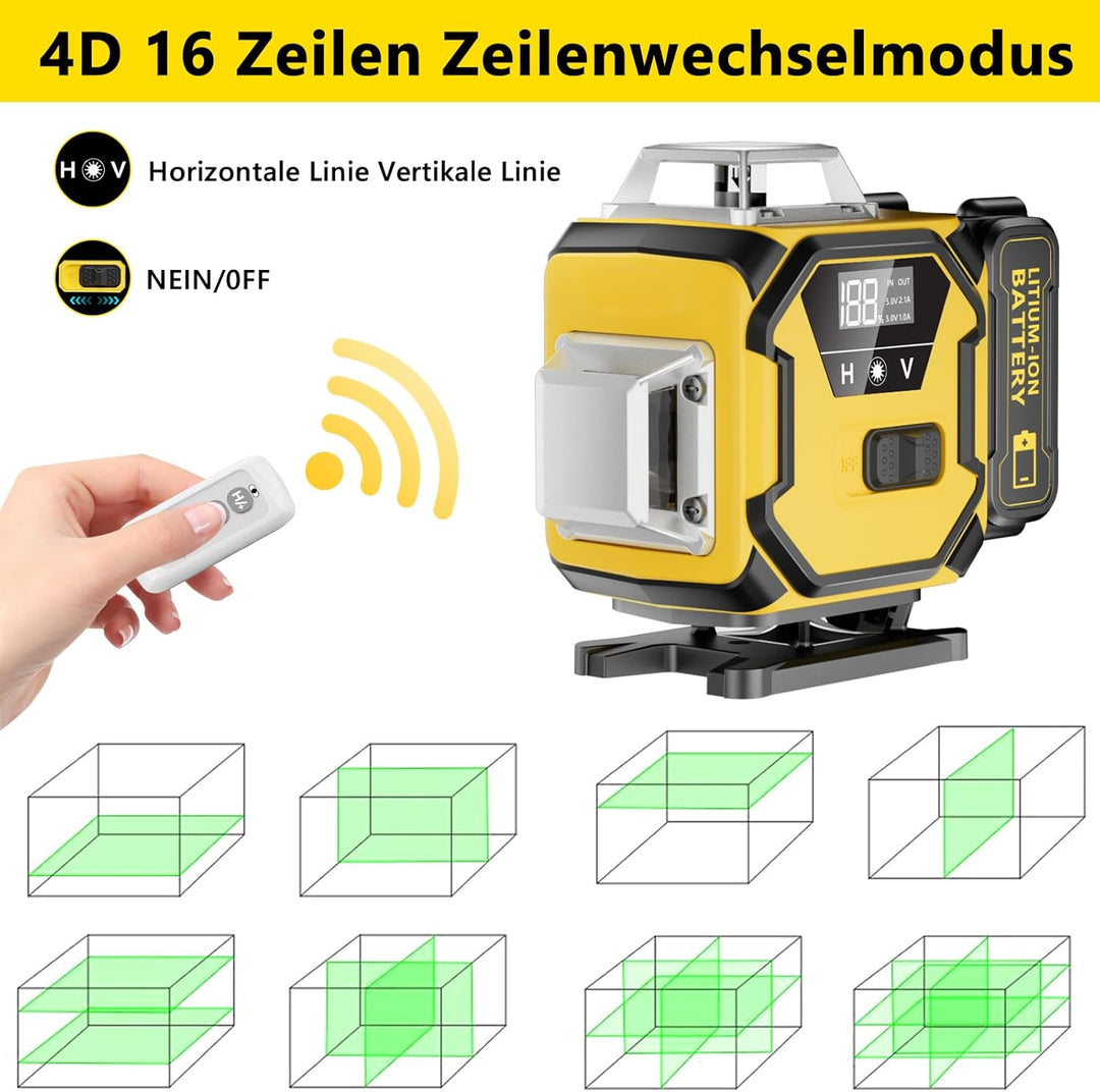 Kreuzlinienlaser Blau 16 Linien Nivellierlaser, 4 x 360 ° Laser wasserwaage, linienlaser kreuzlaser