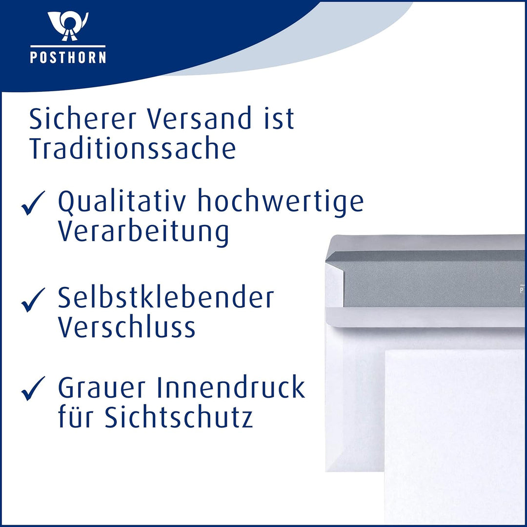 POSTHORN Briefumschläge ohne Fenster 125 x 235 mm (1000 Stück), Umschläge selbstklebend, Kuvert mit