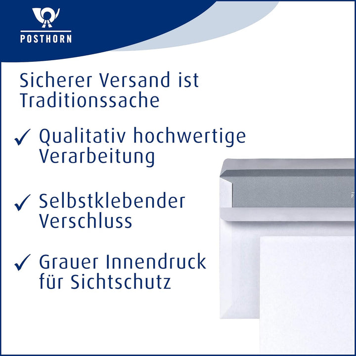 POSTHORN Briefumschläge ohne Fenster 125 x 235 mm (1000 Stück), Umschläge selbstklebend, Kuvert mit