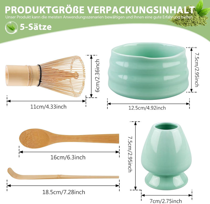 Matcha Tee Set, Matcha Besen Set mit Matcha-Schneebesen, Besenhalter, Matcha Schale aus Keramik, 2 T