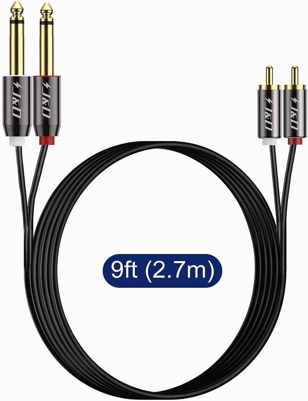 J&amp;D Cinch auf 6.3mm Klinke Kabel 2.7m, Cinch Kabel Gold-Plated Kupfer Shell Heavy Duty 2 Cinch Männl