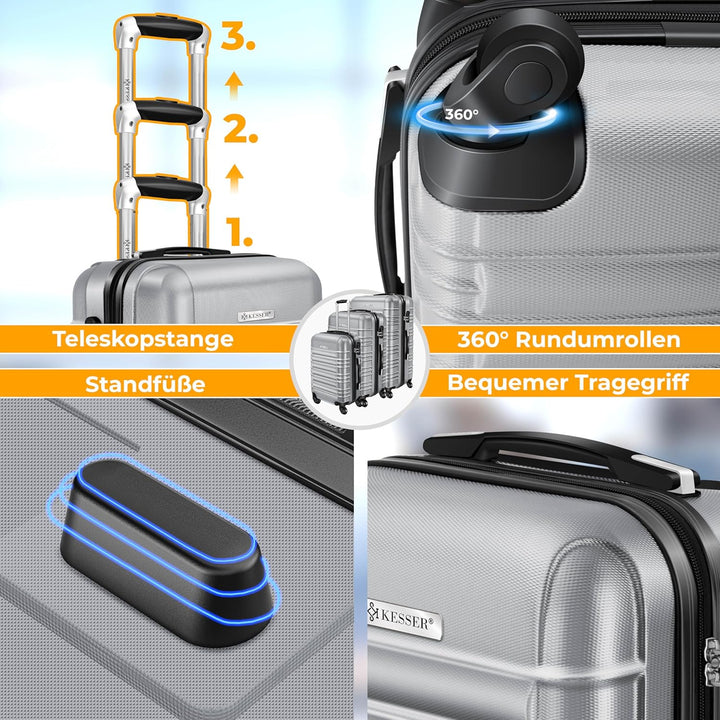 KESSER® 3tlg. Hartschalenkofferset Hartschalenkoffer Trolley Koffer Reisekoffer Reisekofferset Gepäc