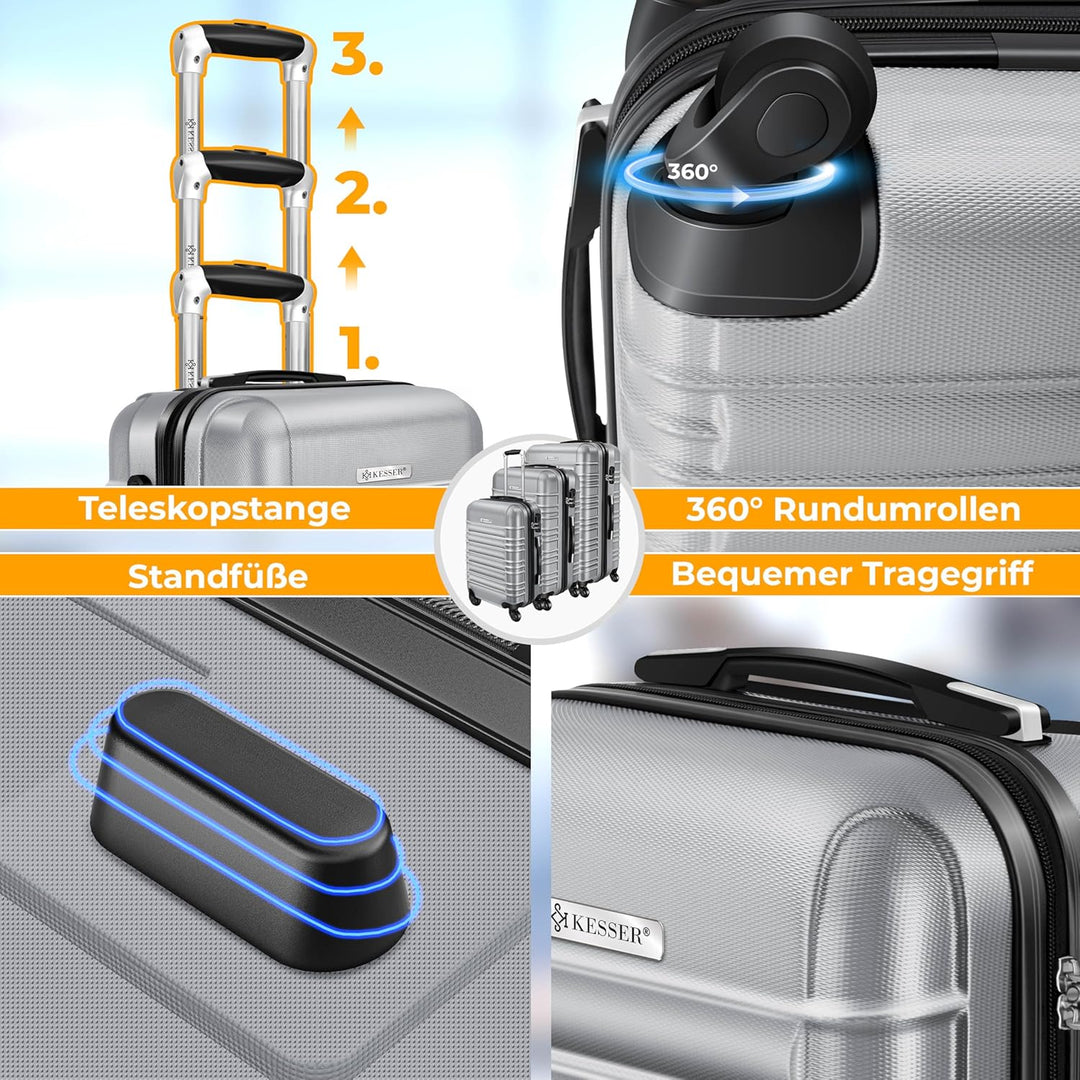 KESSER® 3tlg. Hartschalenkofferset Hartschalenkoffer Trolley Koffer Reisekoffer Reisekofferset Gepäc