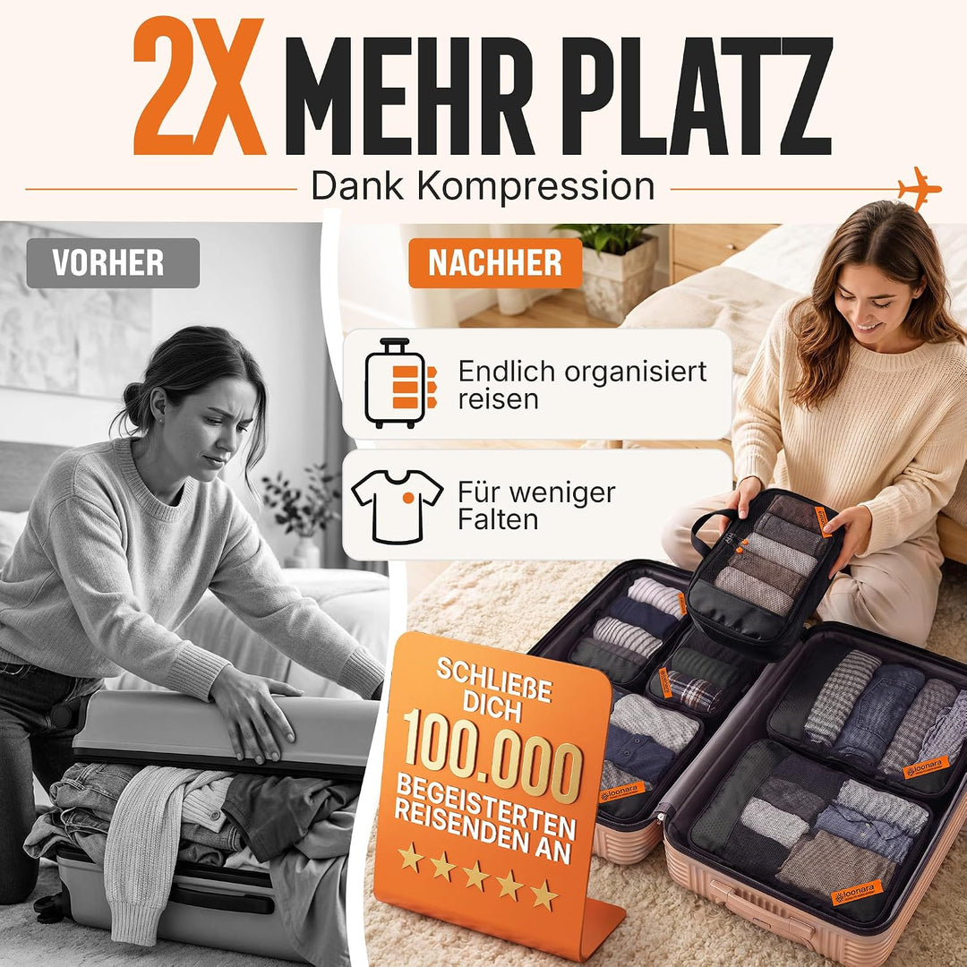 Packing Cubes mit Kompression für Koffer und Rucksack inkl. Packbeutel 4-teilig Midnight Escape - Sc