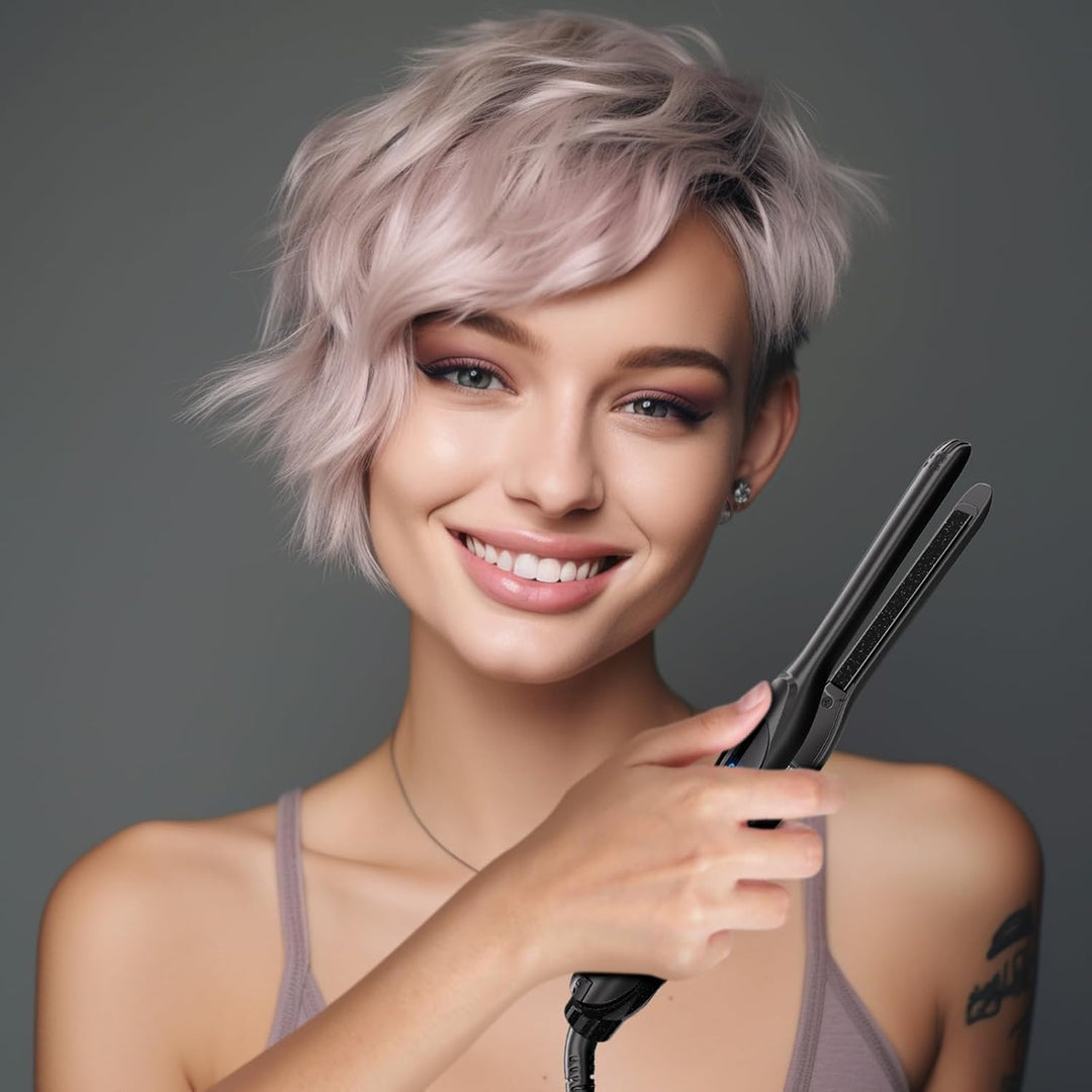 DSHOW Mini Glätteisen, Glätteisen für kurze haare, locken und glätten 2 in 1, Bart und pony, alle Ha