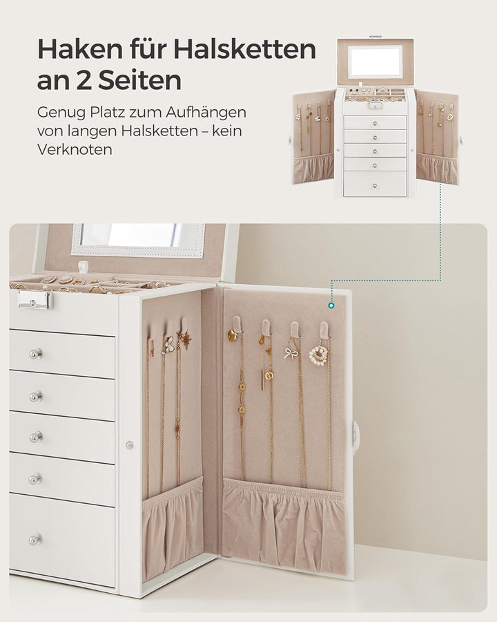SONGMICS Schmuckkasten, grosse Schmuckschatulle mit 6 Ebenen, Schmuckkästchen mit seitlichen Klapptü
