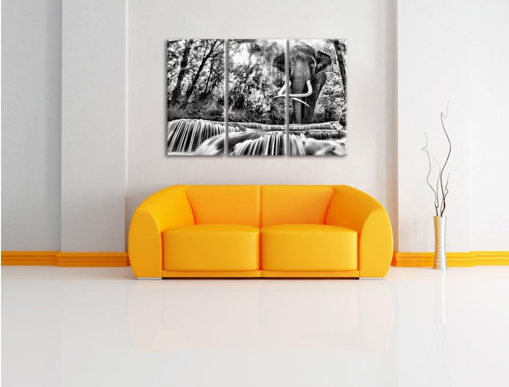 Pixxprint Elefant am Bach als Leinwandbild/Grösse: 3 Teilig (120x80) cm/Wandbild/Kunstdruck/fertig b