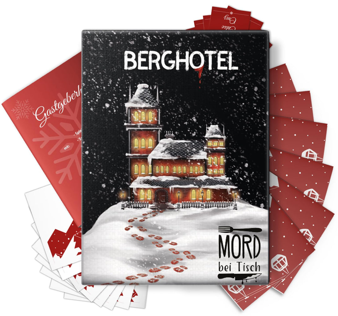 Mord bei Tisch Krimidinner für Zuhause - 6 bis 8 Personen - Der Berghotel Fall - Das Krimi Spiel ab