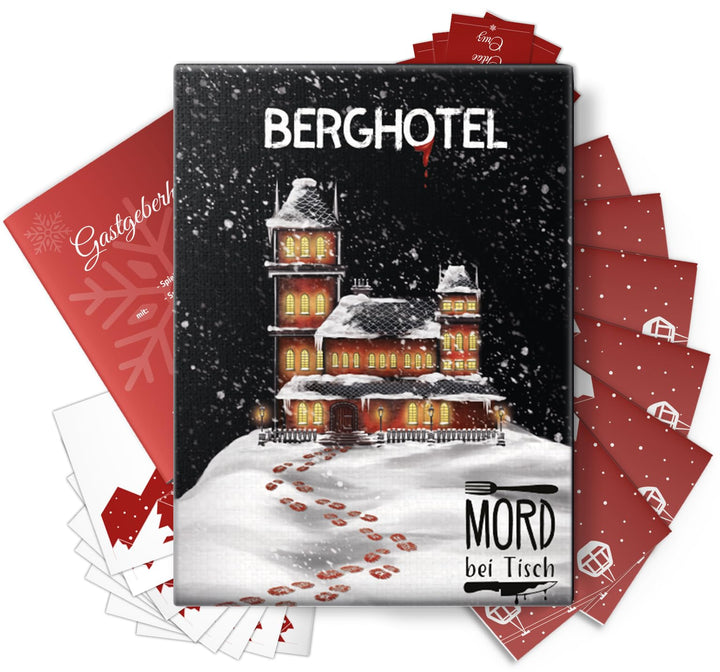 Mord bei Tisch Krimidinner für Zuhause - 6 bis 8 Personen - Der Berghotel Fall - Das Krimi Spiel ab