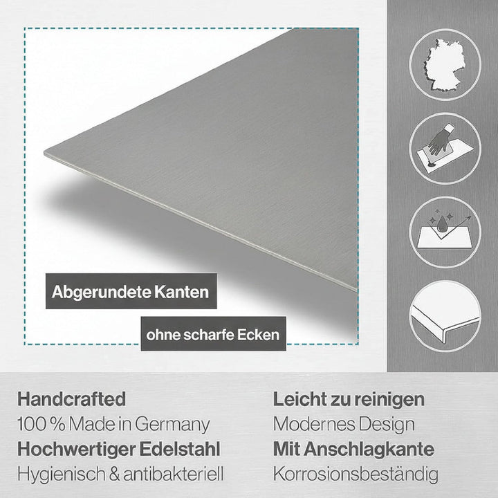 Arbeitsplatte Knetbrett Edelstahl [50x40 cm] - Für Kneten, Schneiden & Backen - Küchenplatte mit Ans
