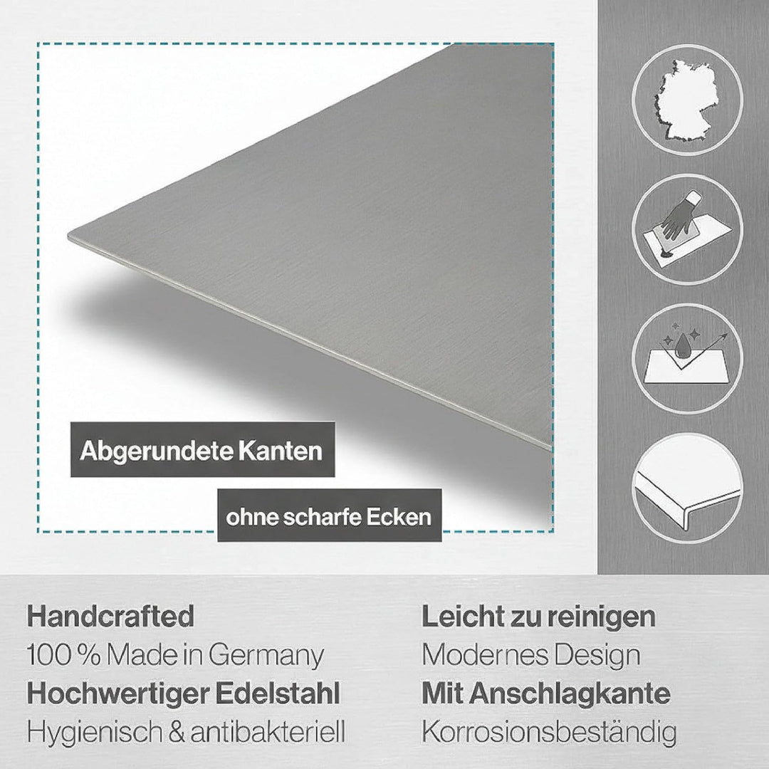 Arbeitsplatte Knetbrett Edelstahl [60x50 cm] - Für Kneten, Schneiden & Backen - Küchenplatte mit Ans