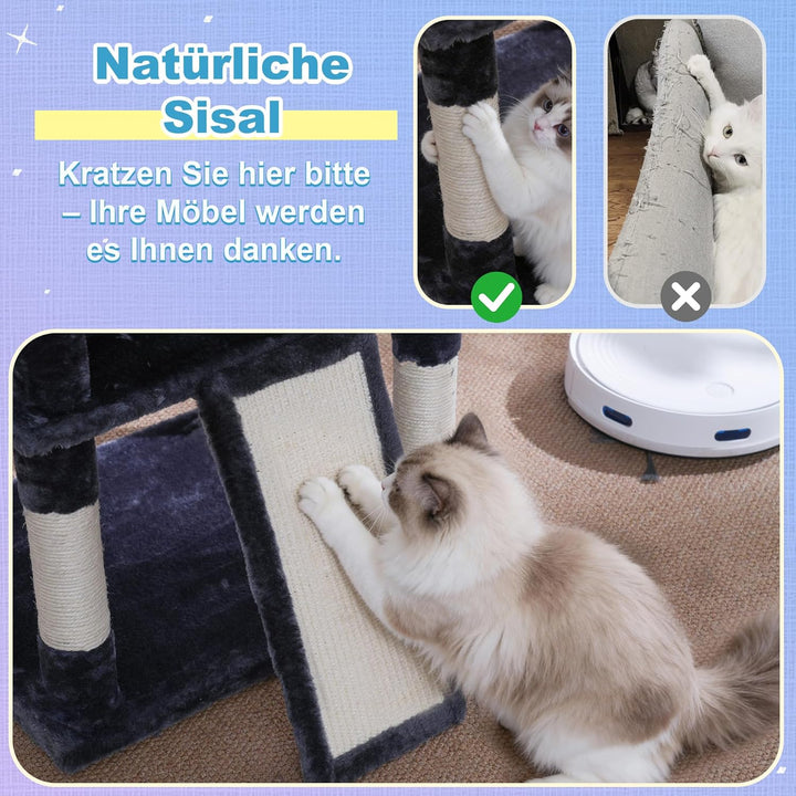 Hey-brother Kratzbaum, 182 cm hoch Katzenbaum für Grosskatze, mehrstöckiger Katzenkratzbaum mit 2 Gr