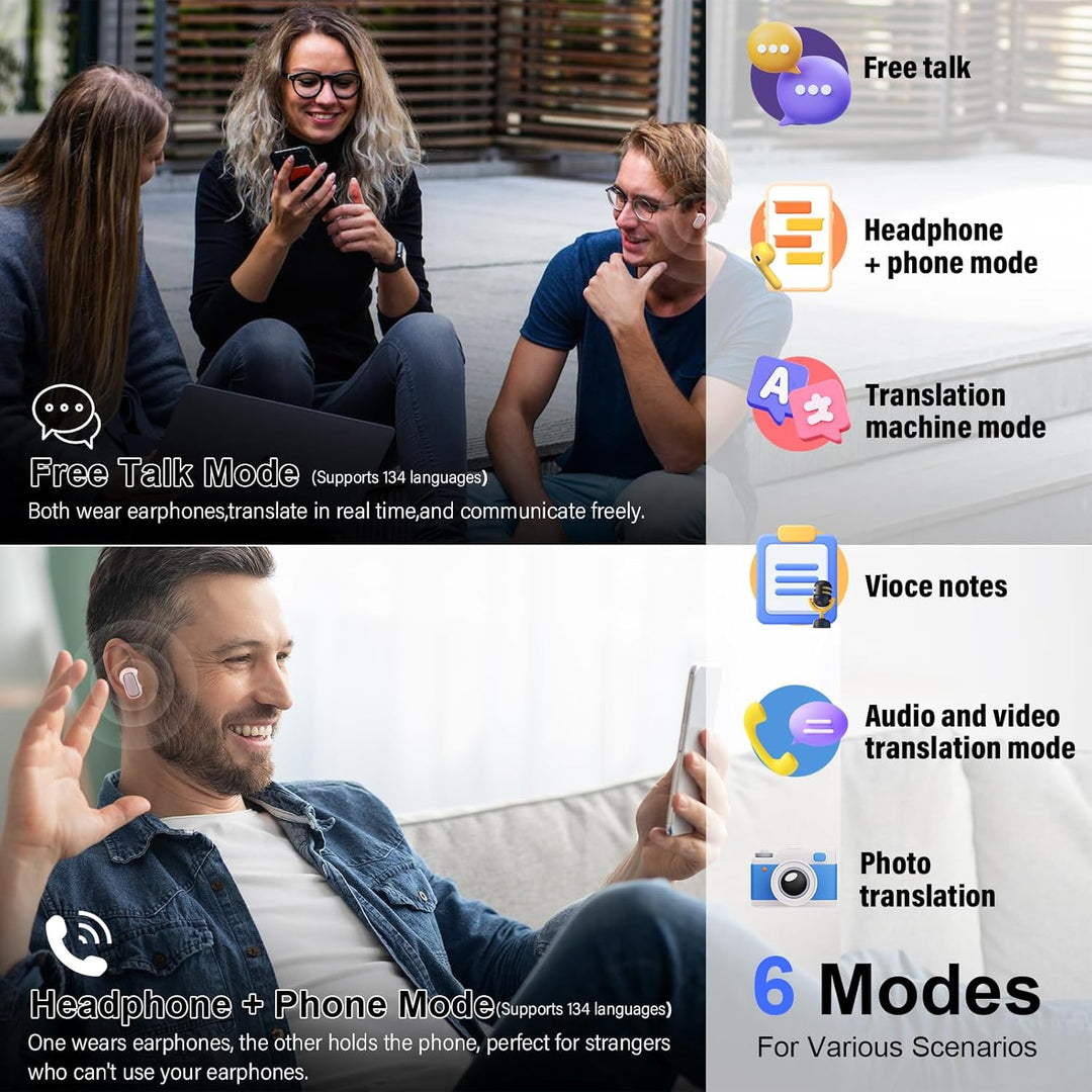 Conyat AI Kopfhörer Übersetzer, 3-in-1Echtzeit Sprachübersetzer Kopfhörer 164 Sprachen mit App, 6 Üb