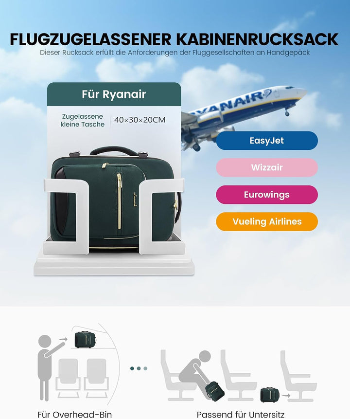 LOVEVOOK Handgepäck 40x30x20 für Ryanair, Kleiner Handgepäck Rucksack Tasche Reiserucksack Flugzeug,