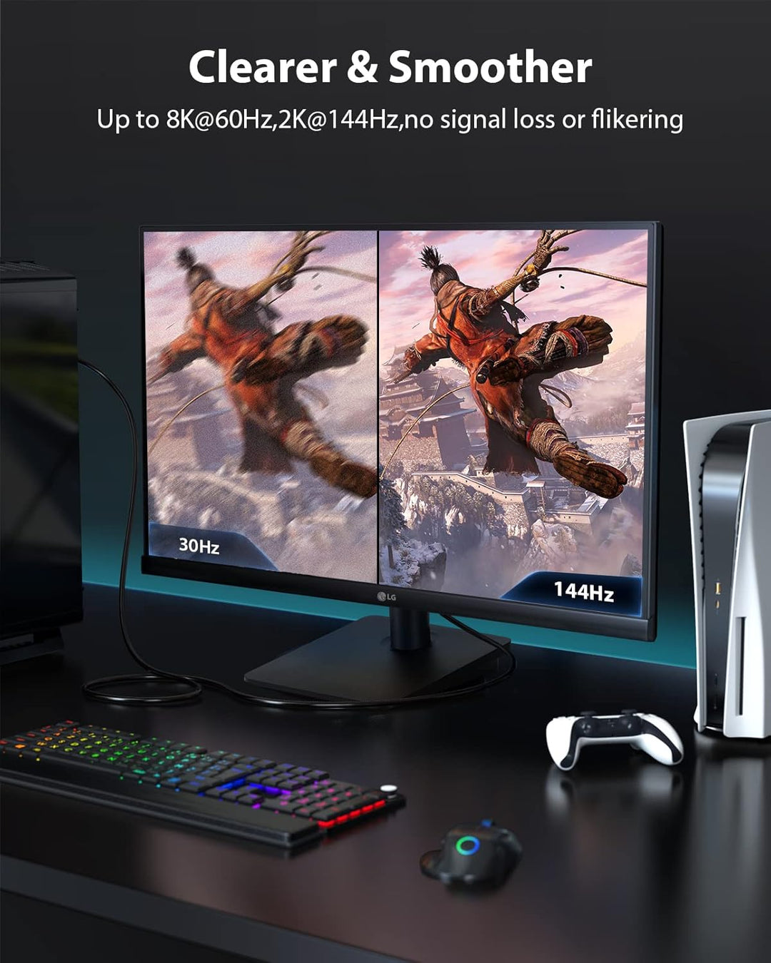 Stouchi HDMI 2.1 Kabel 8K 6m, Ultra HD 48 Gbit/s Hochgeschwindigkeit 8K60hz 4K120hz 144Hz 165 Hz RTX