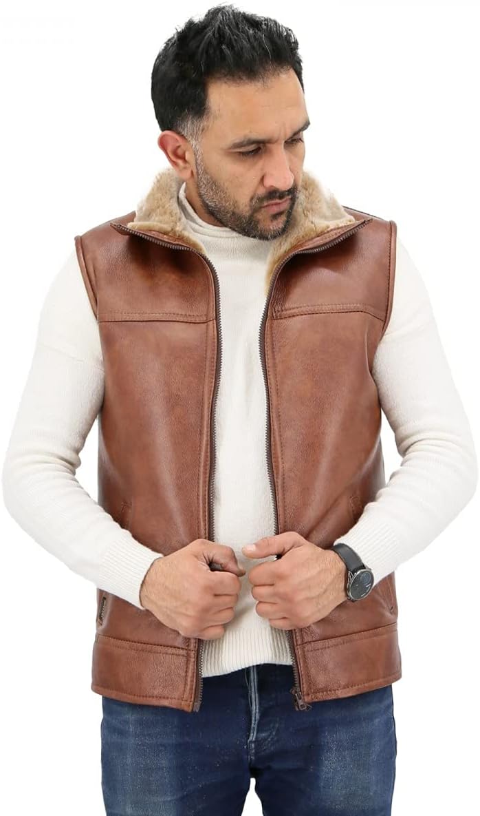Hollert Herren Lammfellweste Luca Fellweste Echtleder Merino Schaffell Jagdweste warme Outdoorweste