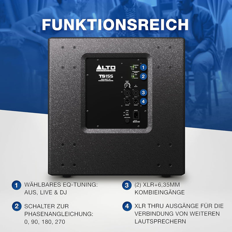 ALTO PROFESSIONAL TS15S und TS15S Cover - 2500W 15-Zoll Subwoofer, aktiver PA-Lautsprecher mit 6 DSP