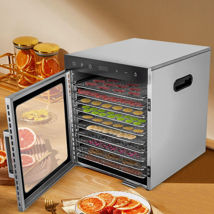 10 Tray Edelstahl Dörrautomat Dörrer 800W Lebensmittel-Dehydrator Dörrgerät Dehydrator Dörautomat Ob