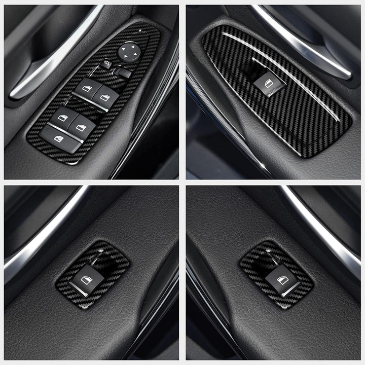 4PCS Auto Fenster Schalter Abdeckung Cover Carbon Fiber Aufkleber ABS Fenstersteuerungsschalter komp