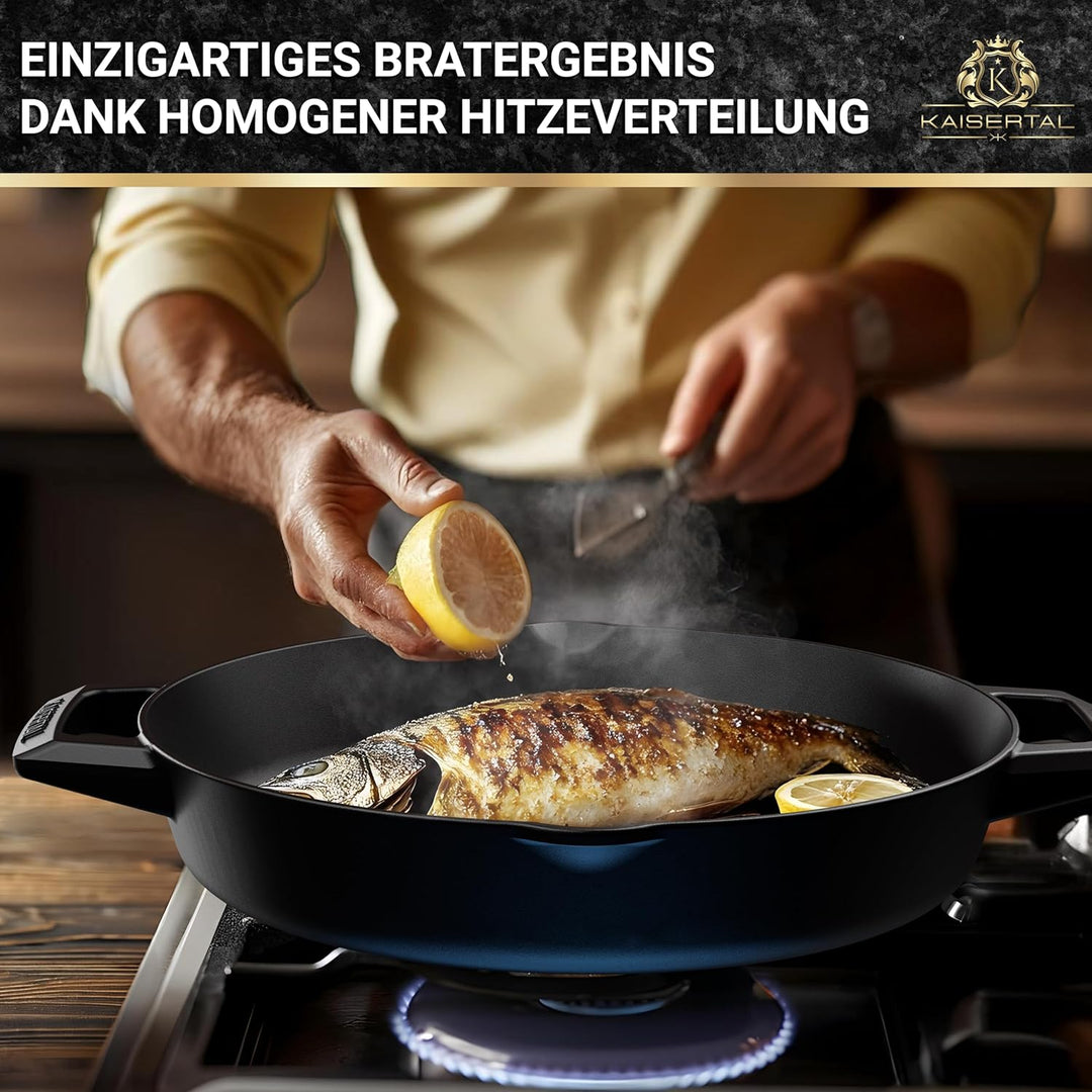 KAISERTAL Gusseisen Bratpfanne matt schwarz emailliert - Antihafteffekt - 2,7L, Schwarz - Perfekt fü