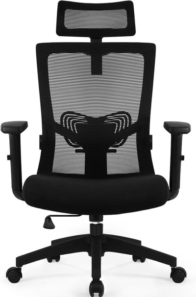 Daccormax Bürostuhl Ergonomisch, Schreibtischstuhl mit Verstellbarer Kopfstütze, Armlehnen, Lendenwi