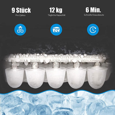 RELAX4LIFE Eiswürfelmaschine, Eismaschine mit Eiswürfelschaufel & Eiskorb, 2 Eiswürfelgrössen, 12 kg