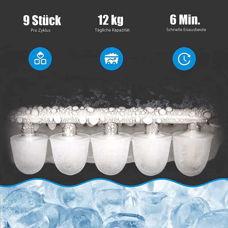 RELAX4LIFE Eiswürfelmaschine, Eismaschine mit Eiswürfelschaufel & Eiskorb, 2 Eiswürfelgrössen, 12 kg