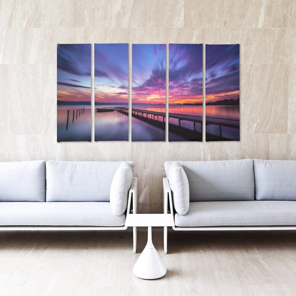 Feeby Frames, Leinwandbild Bilder Wand Bild - 5 Teile - Wandbilder Kunstdruck (Sonnenuntergang, ORAN