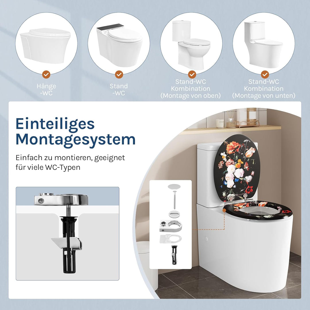 WOLTU Toilettendeckel mit Absenkautomatik Holz, Toilettensitz Klodeckel Klobrille WC Sitz O-Form mit