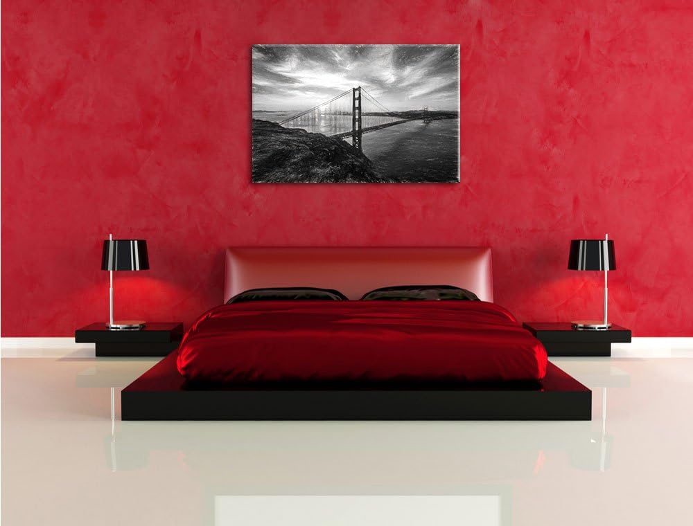 Pixxprint Gigantische Golden Gate Bridge in San Francisco Kohle Zeichnung Effekt, Format: 100x70 auf
