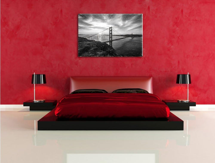 Pixxprint Gigantische Golden Gate Bridge in San Francisco Kohle Zeichnung Effekt, Format: 100x70 auf