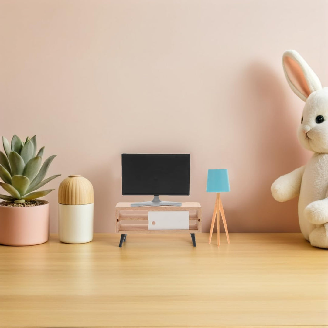 Gatuida Miniatur Puppenhaus Möbelset Tv Schrank Weiss Schwarz mit Blauem LED Licht Kinderzimmer Deko