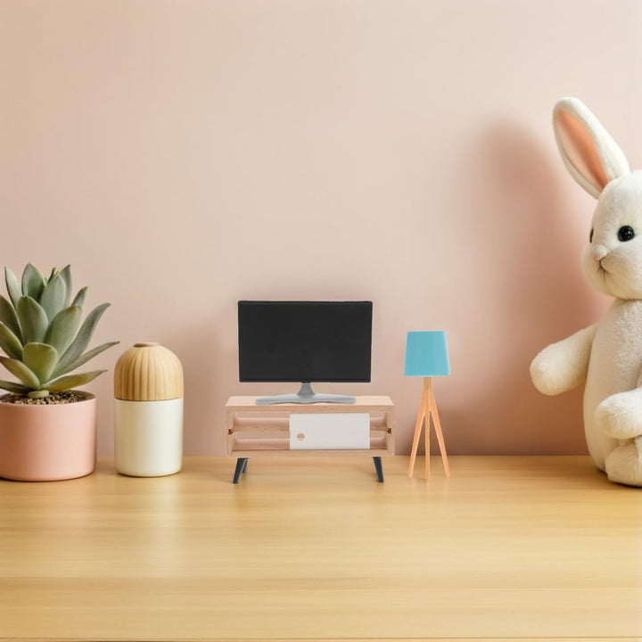 Gatuida Miniatur Puppenhaus Möbelset Tv Schrank Weiss Schwarz mit Blauem LED Licht Kinderzimmer Deko