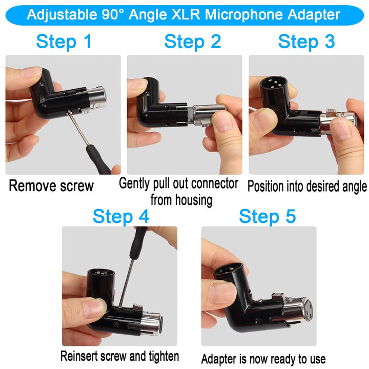 QIANRENON Verstellbarer 90° Winkel Mikrofon Adapter Extender - 3Pin XLR Stecker auf Buchse Rechter W