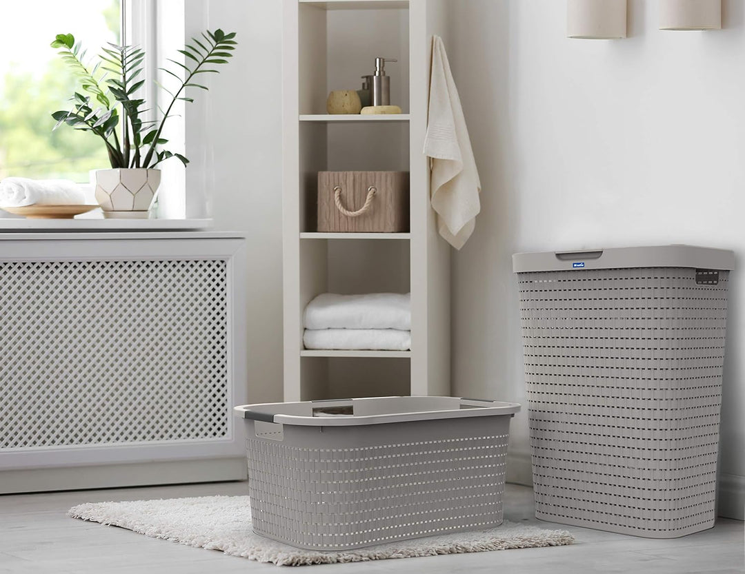 Rotho Country 3er-Set Wäschesammler 55l mit Deckel, Kunststoff (PP) BPA-frei, anthrazit, 3x55l (42,0