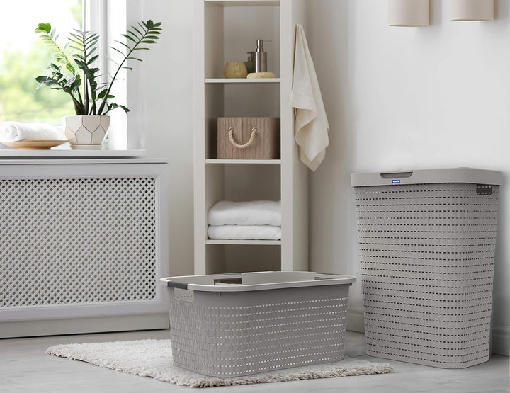 Rotho Country 3er-Set Wäschesammler 55l mit Deckel, Kunststoff (PP) BPA-frei, anthrazit, 3x55l (42,0