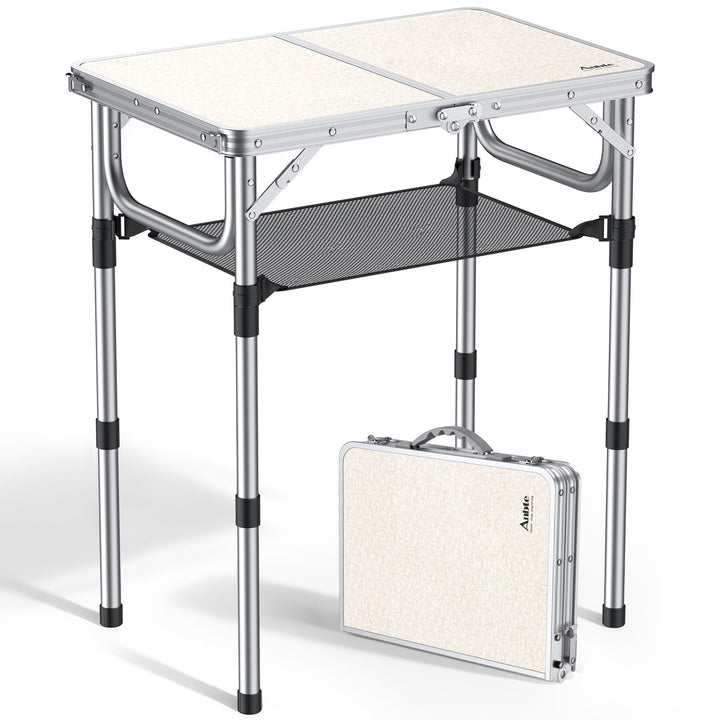 Anbte Campingtisch Klapptisch aus Aluminium mit 3 Verstellbare Höhe Tragbar Koffertisch mit Aufbewah