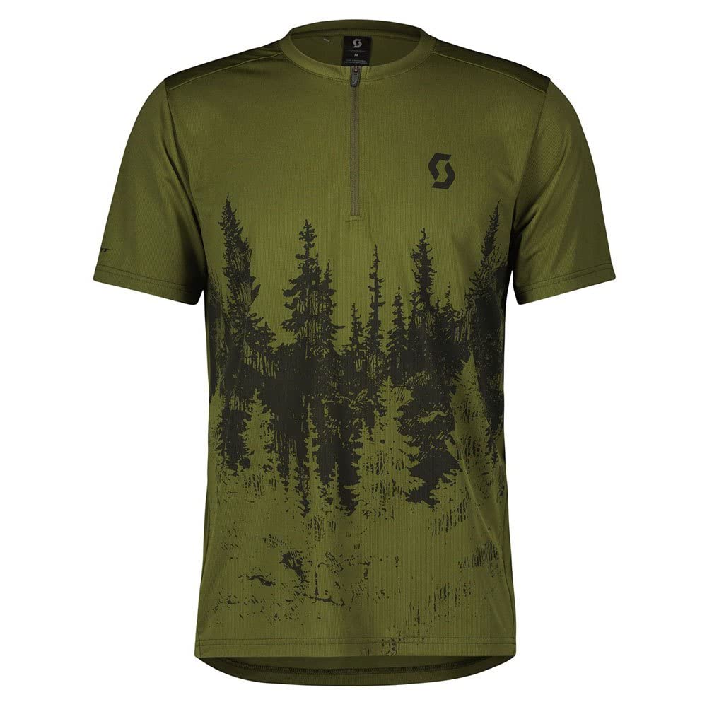 Scott Trail Flow Zip Fahrrad Trikot kurz fir grün 2024 S Fir Green - Black, S Fir Green - Black