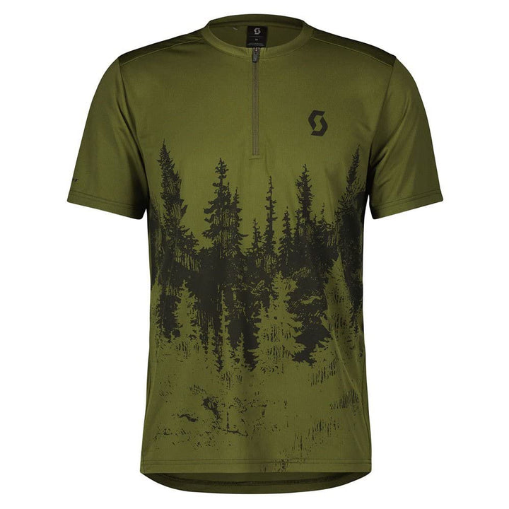 Scott Trail Flow Zip Fahrrad Trikot kurz fir grün 2024 S Fir Green - Black, S Fir Green - Black