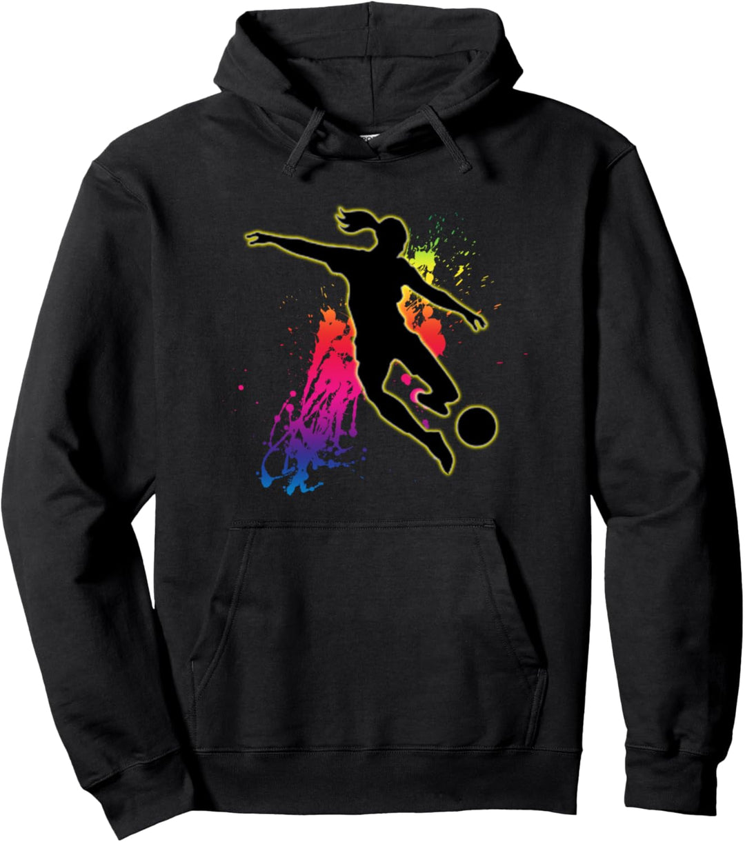 Mädchen- und Frauenfussball-Geschenk Regenbogen-Farbspritzer Pullover Hoodie