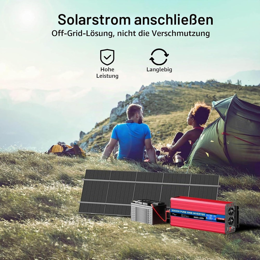 ETREPOW 2000w Spannungswandler 12v Auf 230v Reiner Sinus Wechselrichter mit 2 EU-Steckdose und Einer